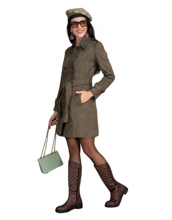 Women Double Breasted Coat Olive